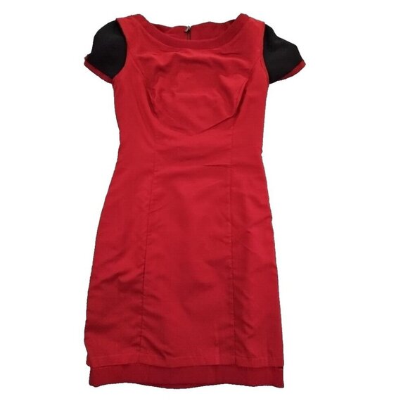 NUE by Shani S1025 Size 2 Leather Accents Red Shapewear Midi Dress Quiet Luxury - Picture 16 of 16